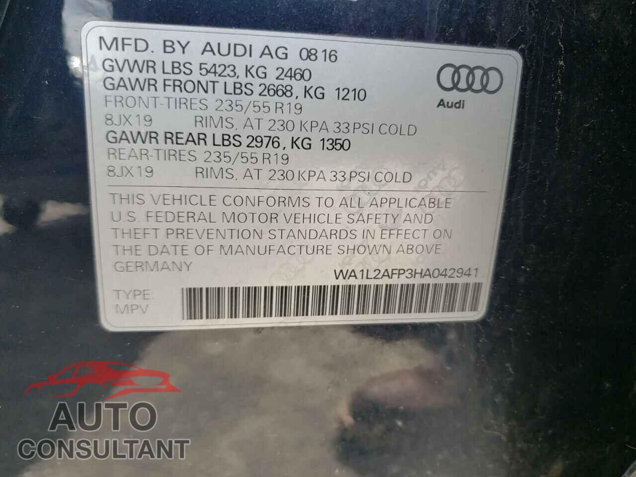 AUDI Q5 2017 - WA1L2AFP3HA042941