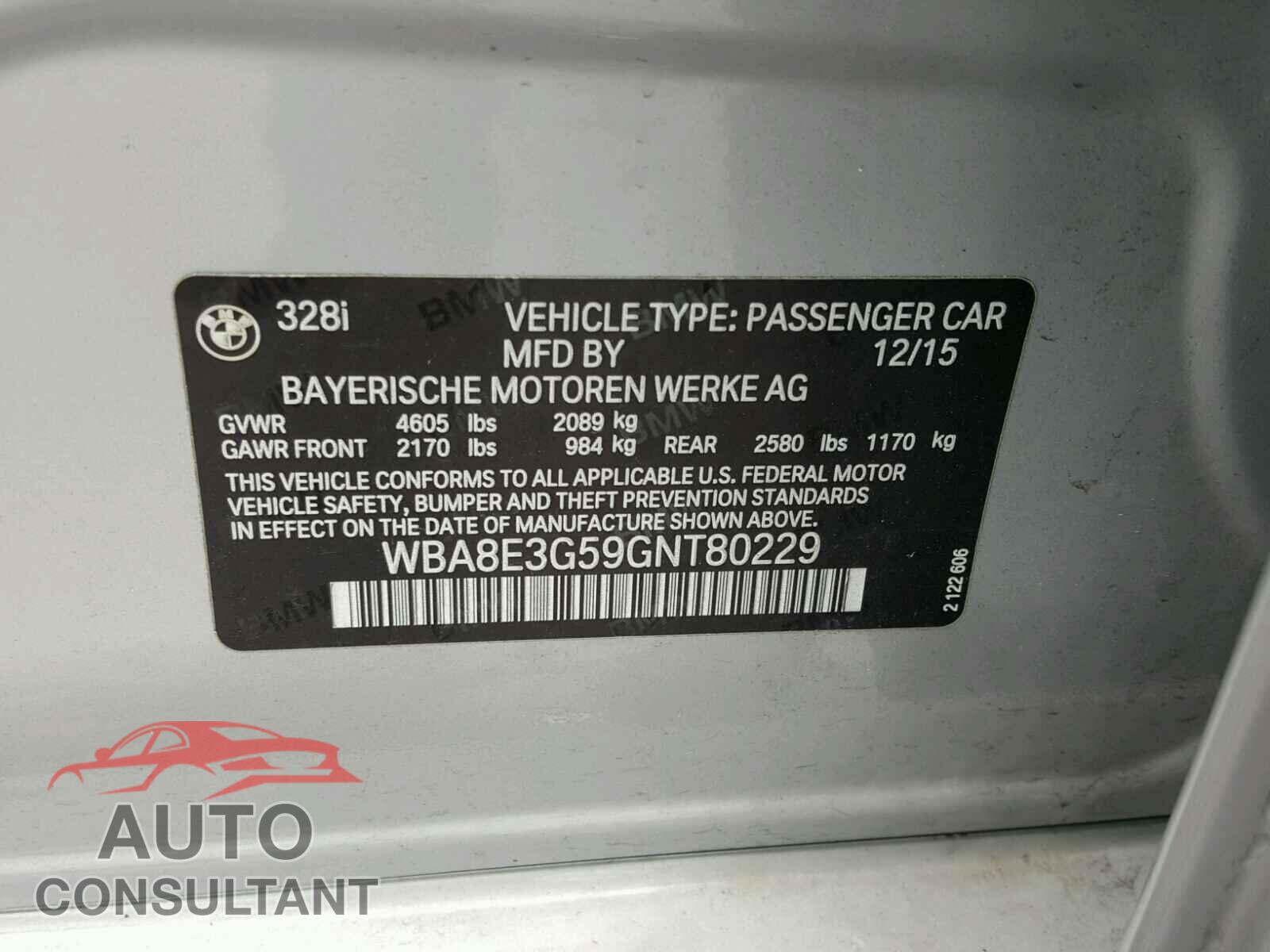 BMW 3 SERIES 2016 - WBA8E3G59GNT80229