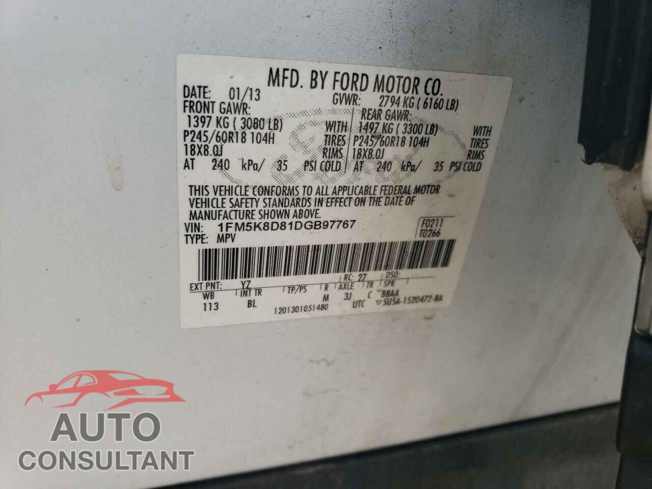 FORD EXPLORER 2013 - 1FM5K8D81DGB97767