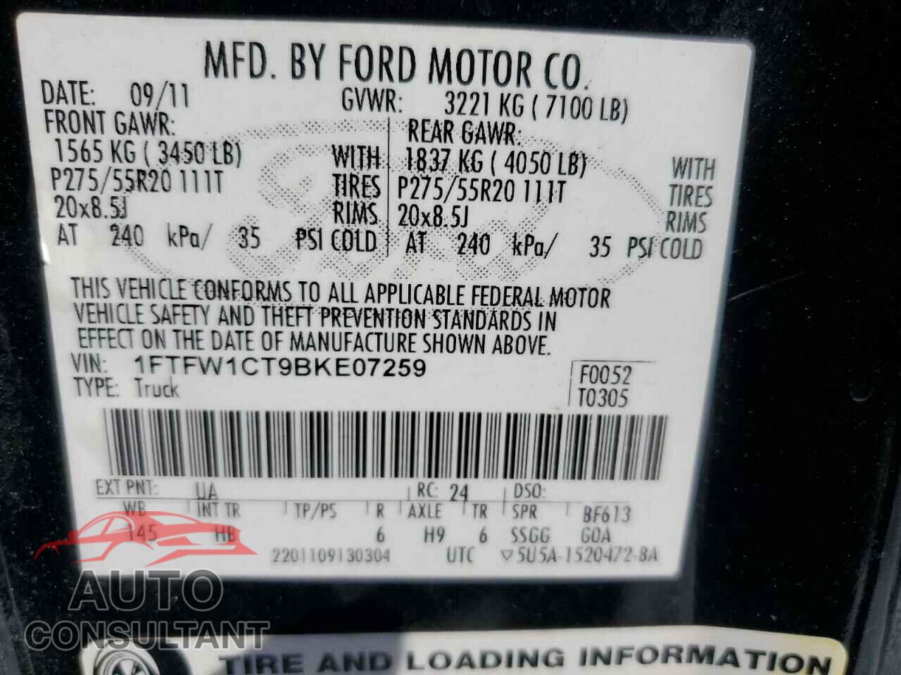 FORD F-150 2011 - 1FTFW1CT9BKE07259