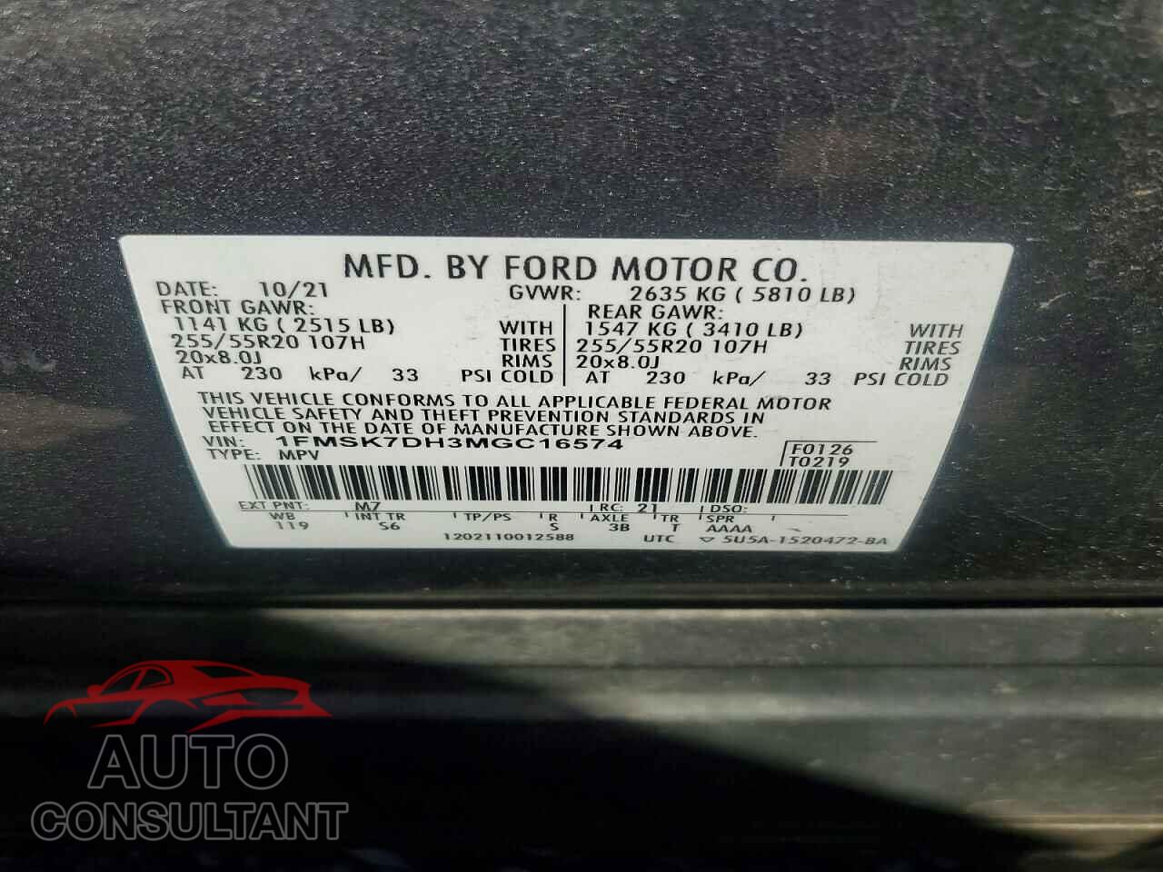 FORD EXPLORER 2021 - 1FMSK7DH3MGC16574