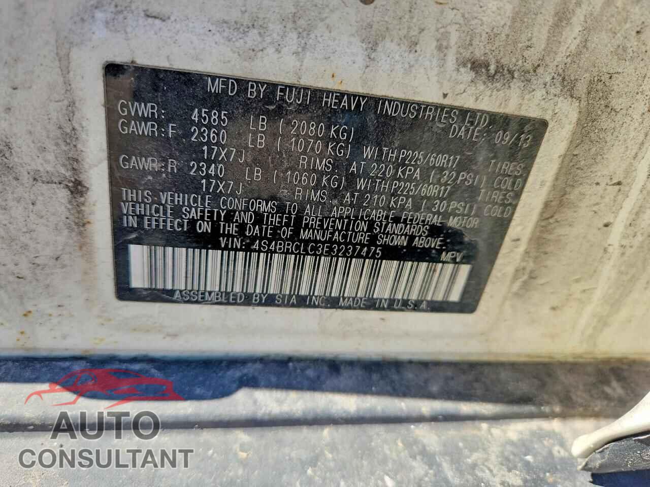 SUBARU OUTBACK 2014 - 4S4BRCLC3E3237475