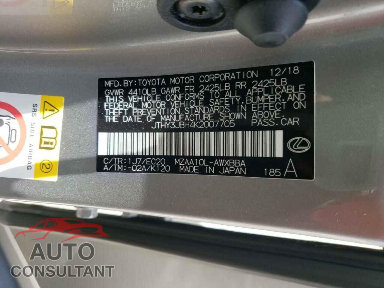 LEXUS UX 200 2019 - JTHY3JBH4K2007705