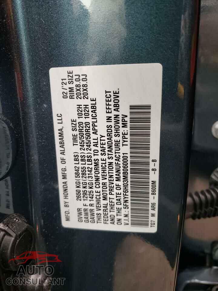 HONDA PILOT 2021 - 5FNYF6H03MB060001