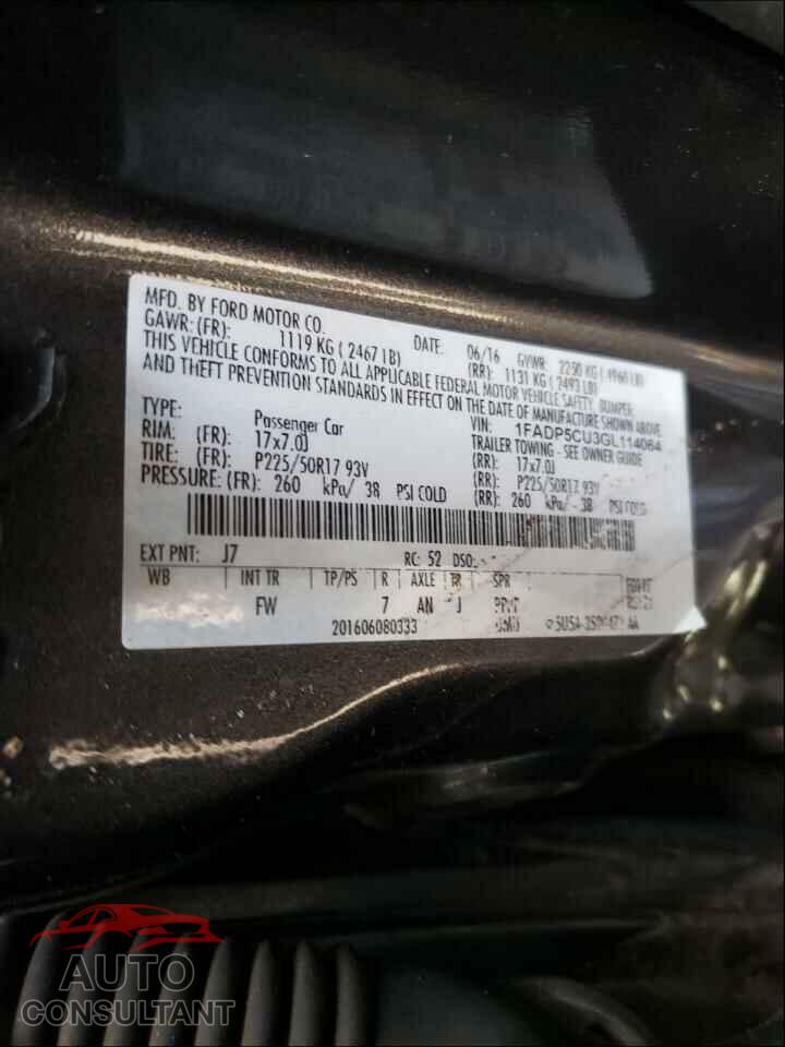 FORD CMAX 2016 - 1FADP5CU3GL114064
