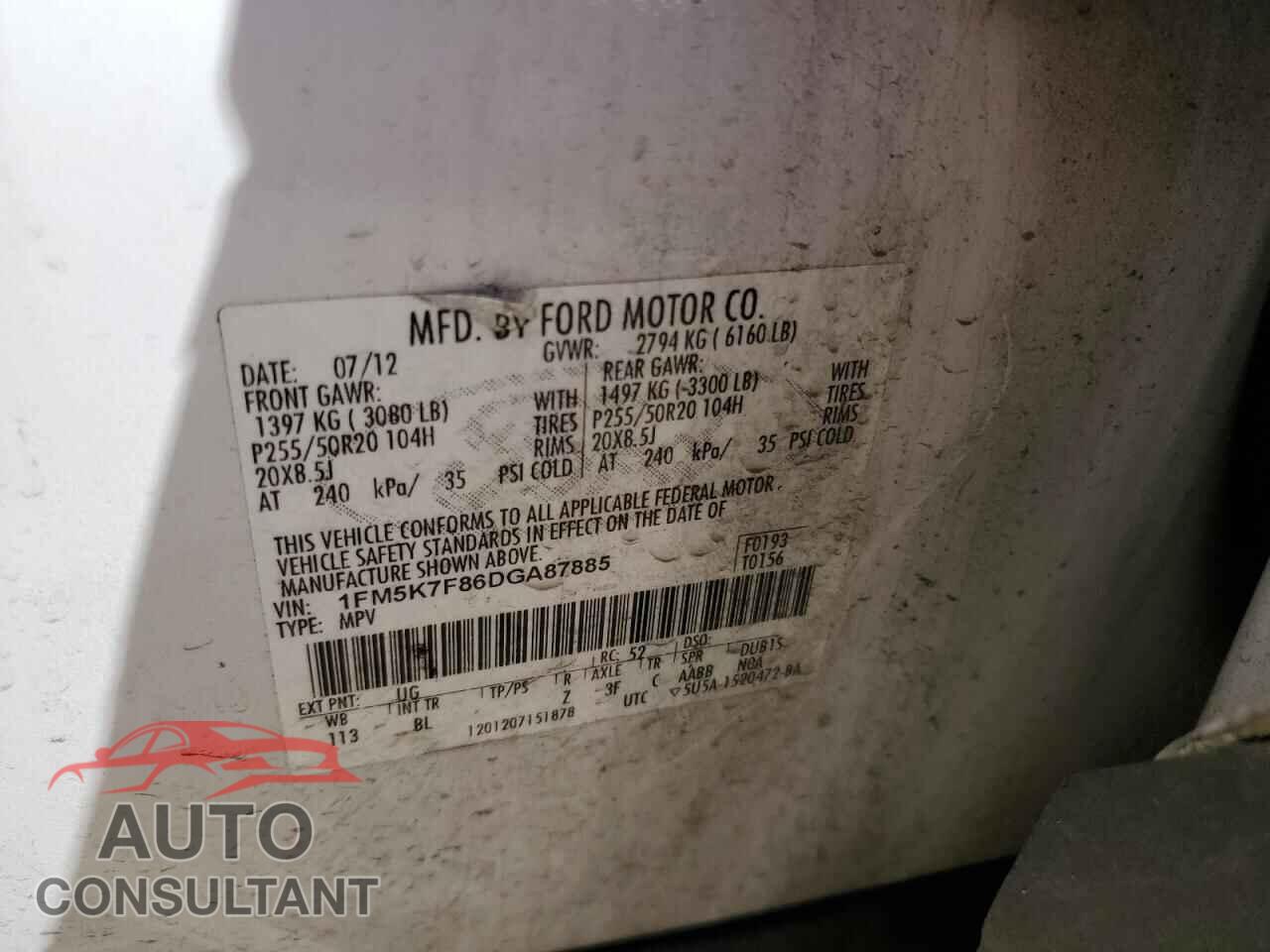 FORD EXPLORER 2013 - 1FM5K7F86DGA87885