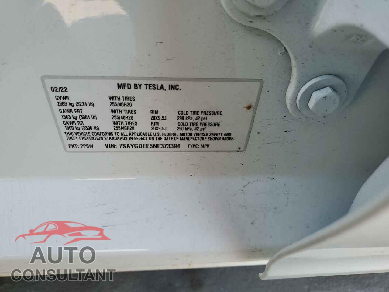 TESLA MODEL Y 2022 - 7SAYGDEE5NF373394