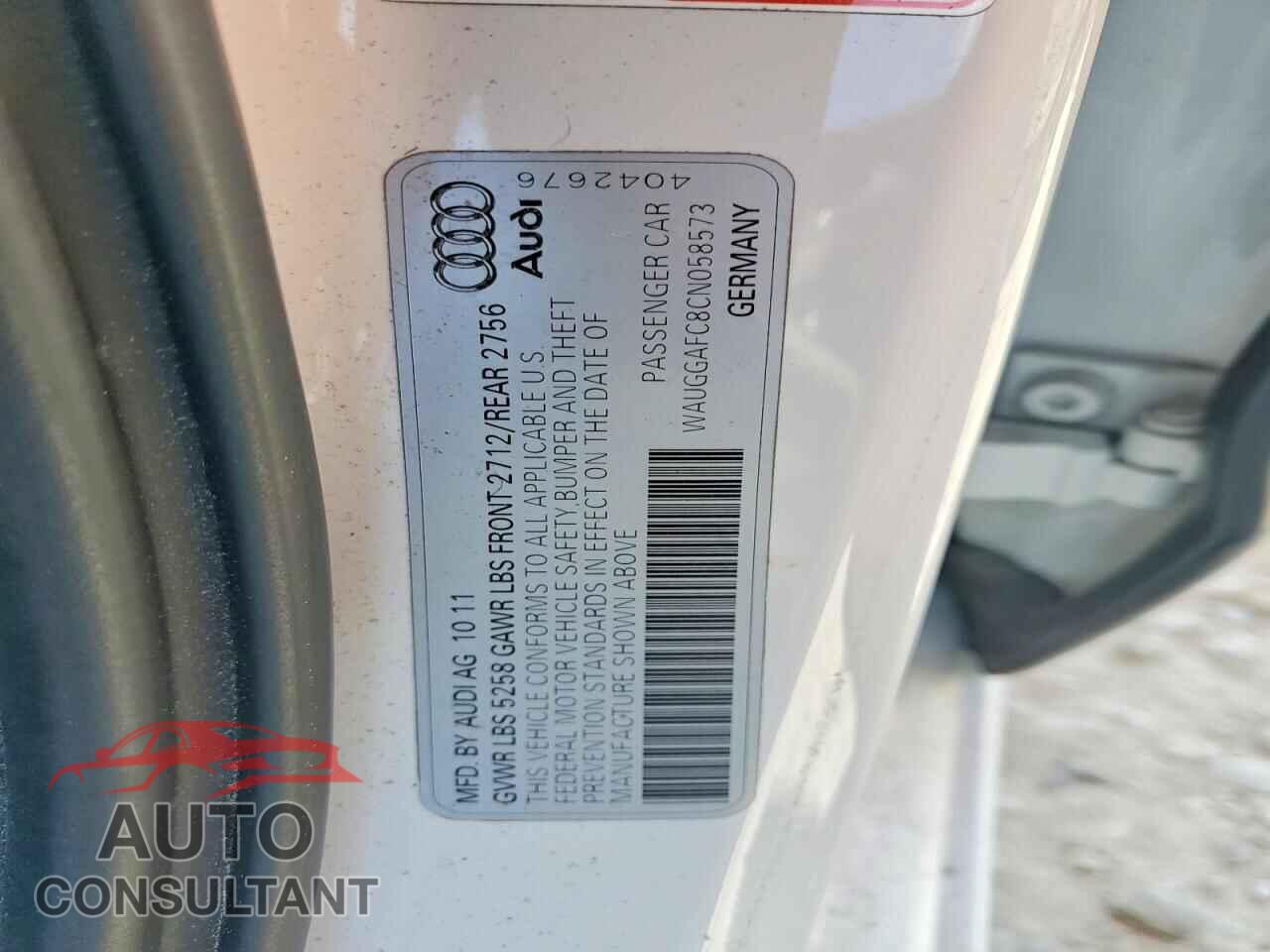AUDI A6 2012 - WAUGGAFC8CN058573