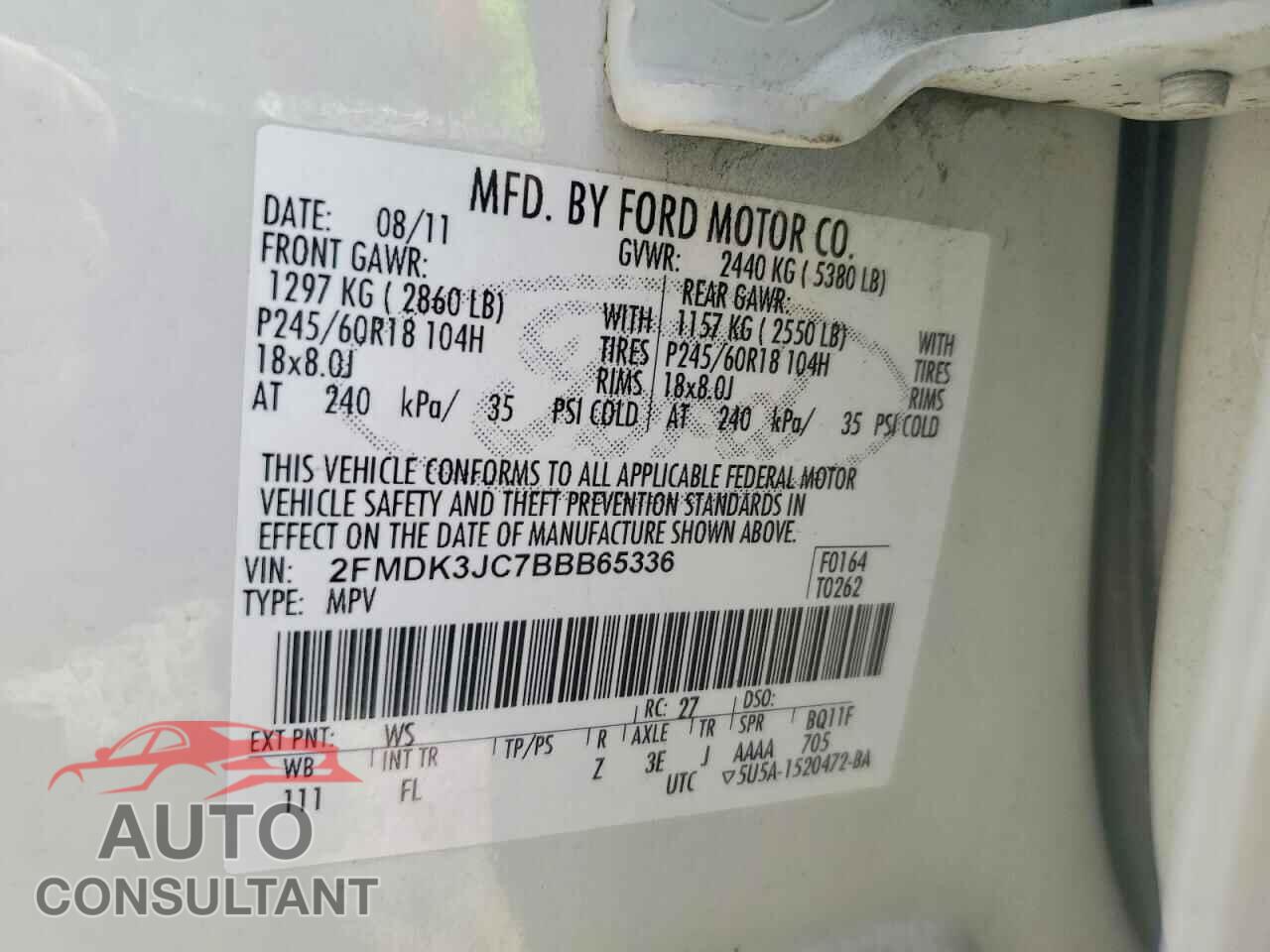 FORD EDGE 2011 - 2FMDK3JC7BBB65336