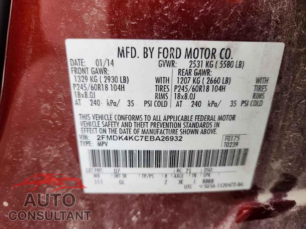 FORD EDGE 2014 - 2FMDK4KC7EBA26932