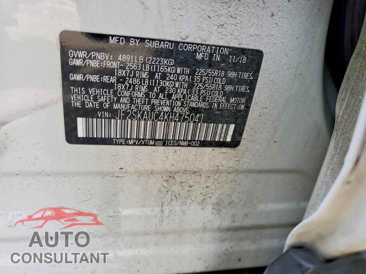 SUBARU FORESTER 2019 - JF2SKAUC4KH475041