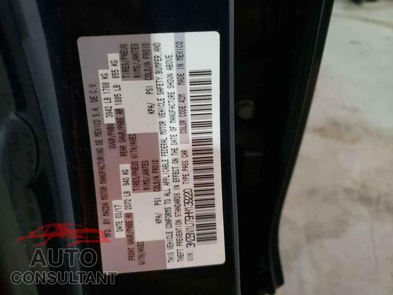 MAZDA 3 2017 - 3MZBN1U79HM139220