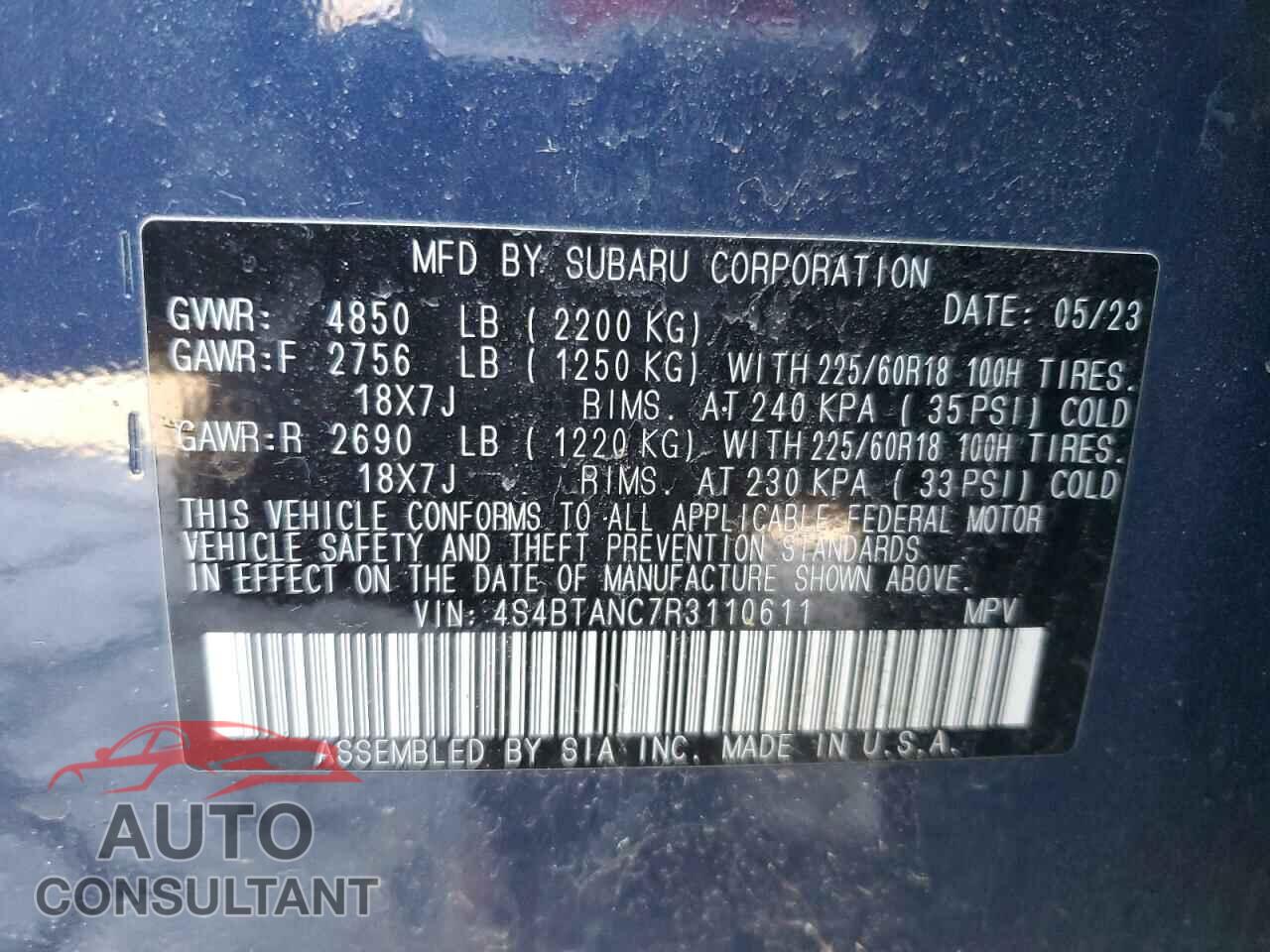 SUBARU OUTBACK 2024 - 4S4BTANC7R3110611