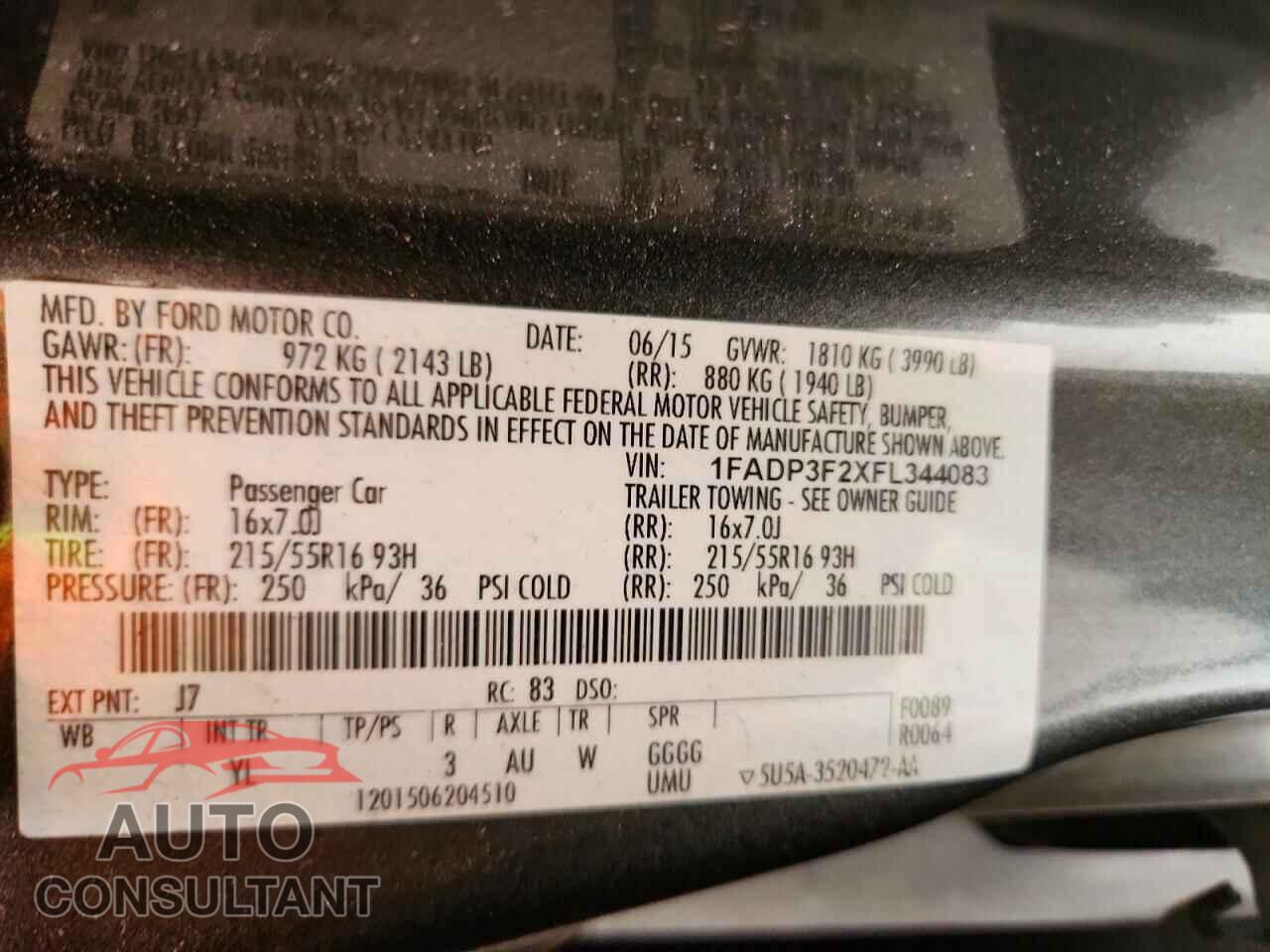 FORD FOCUS 2015 - 1FADP3F2XFL344083