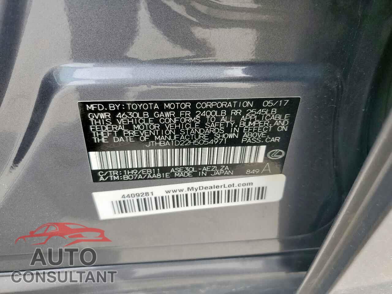 LEXUS IS 2017 - JTHBA1D22H5054971