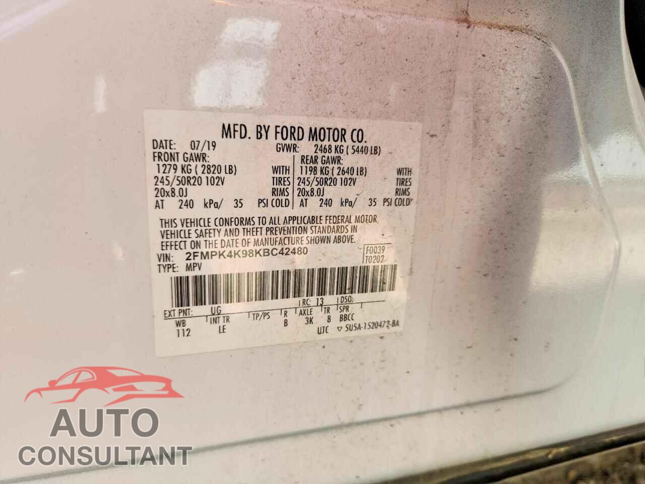 FORD EDGE 2019 - 2FMPK4K98KBC42480