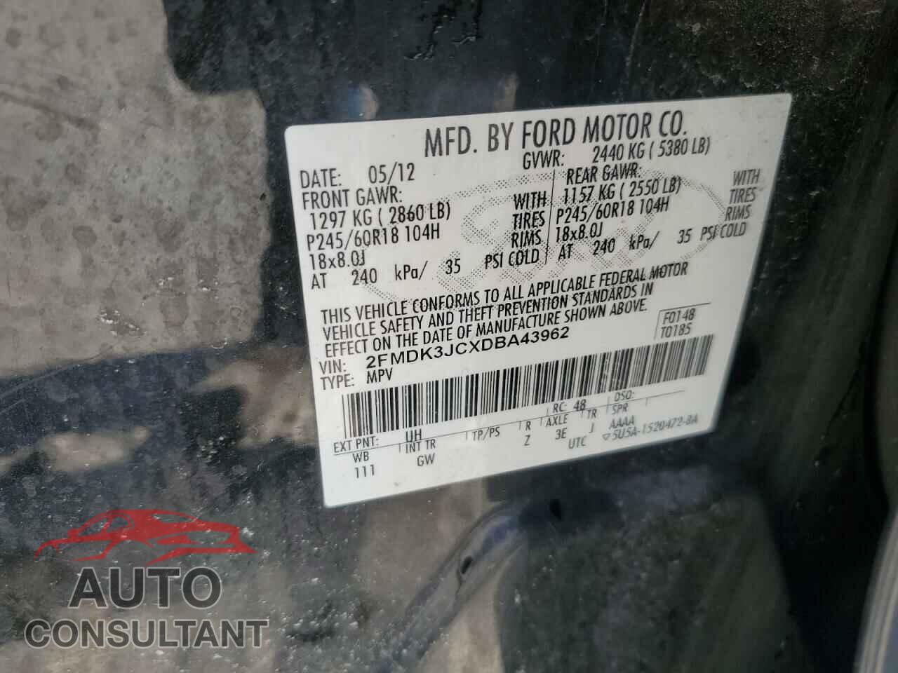FORD EDGE 2013 - 2FMDK3JCXDBA43962