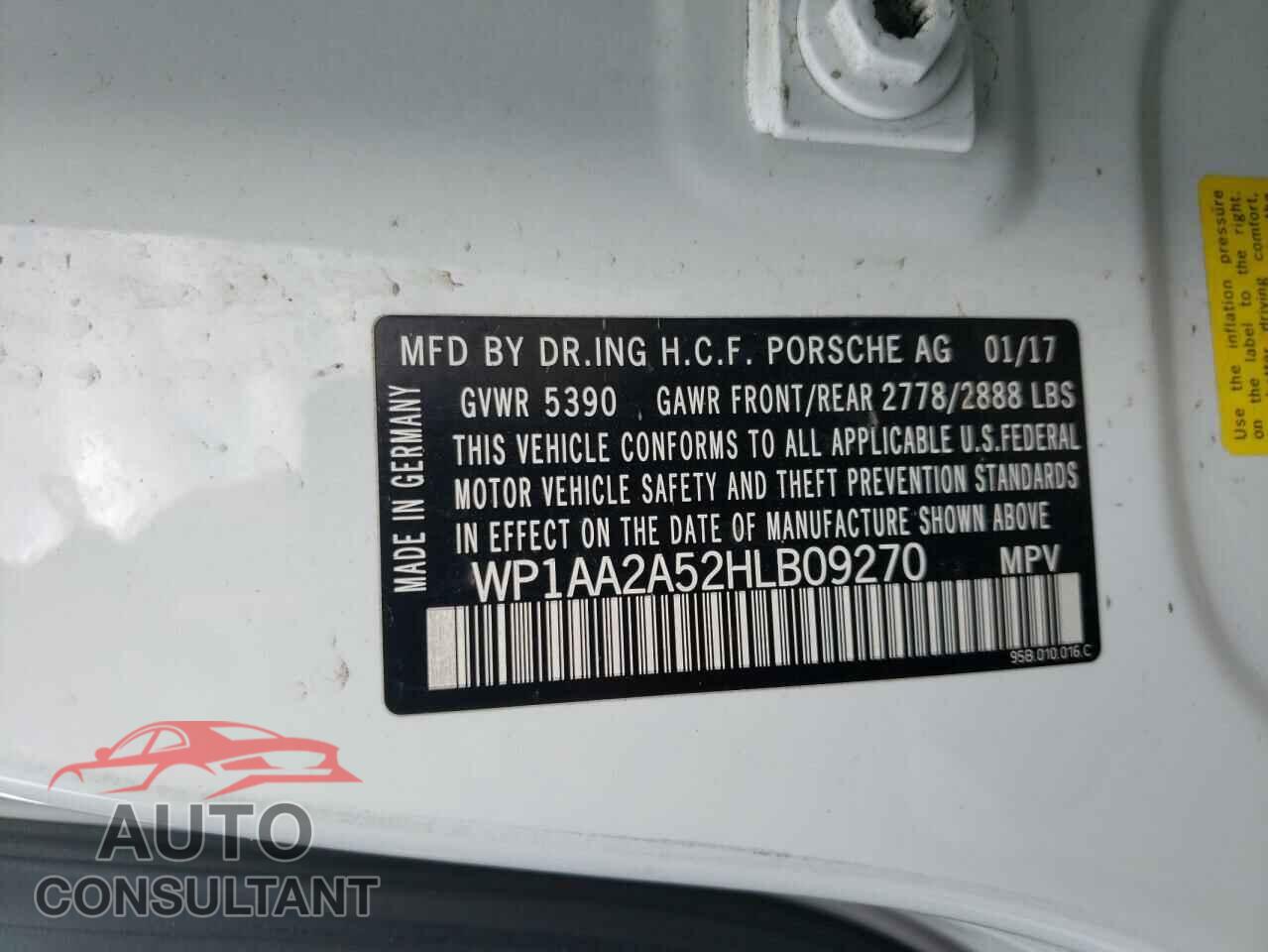 PORSCHE MACAN 2017 - WP1AA2A52HLB09270