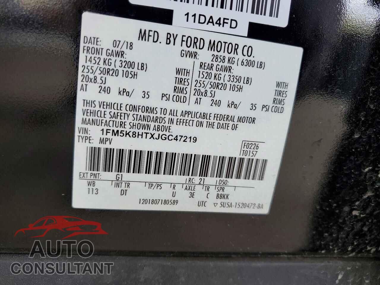 FORD EXPLORER 2018 - 1FM5K8HTXJGC47219