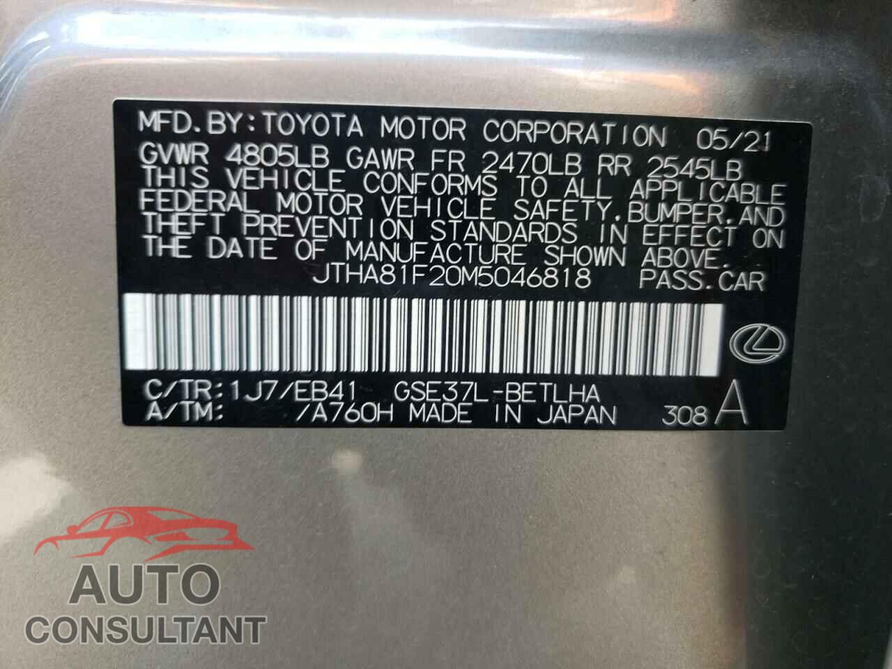 LEXUS IS 2021 - JTHA81F20M5046818