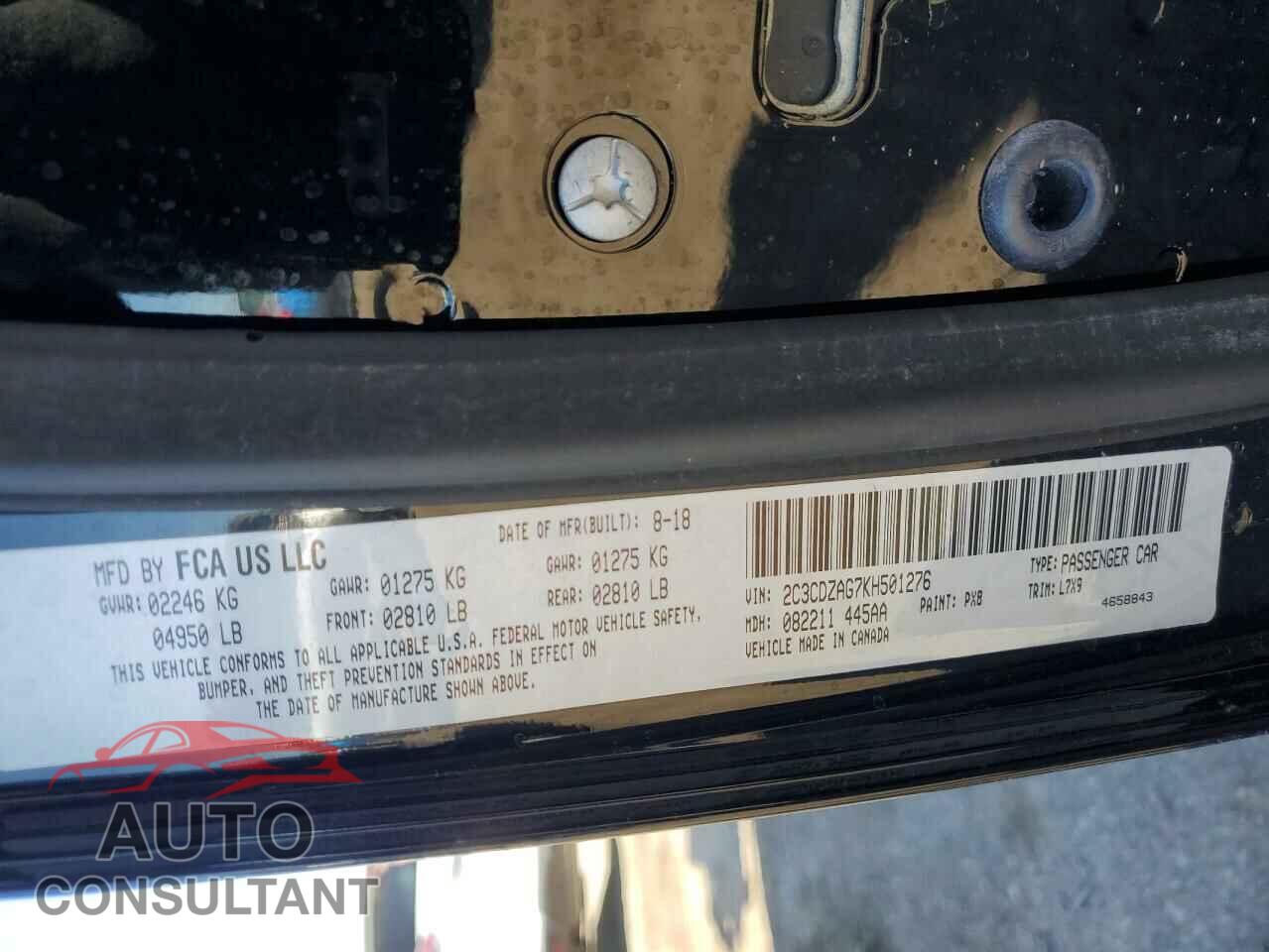 DODGE CHALLENGER 2019 - 2C3CDZAG7KH501276