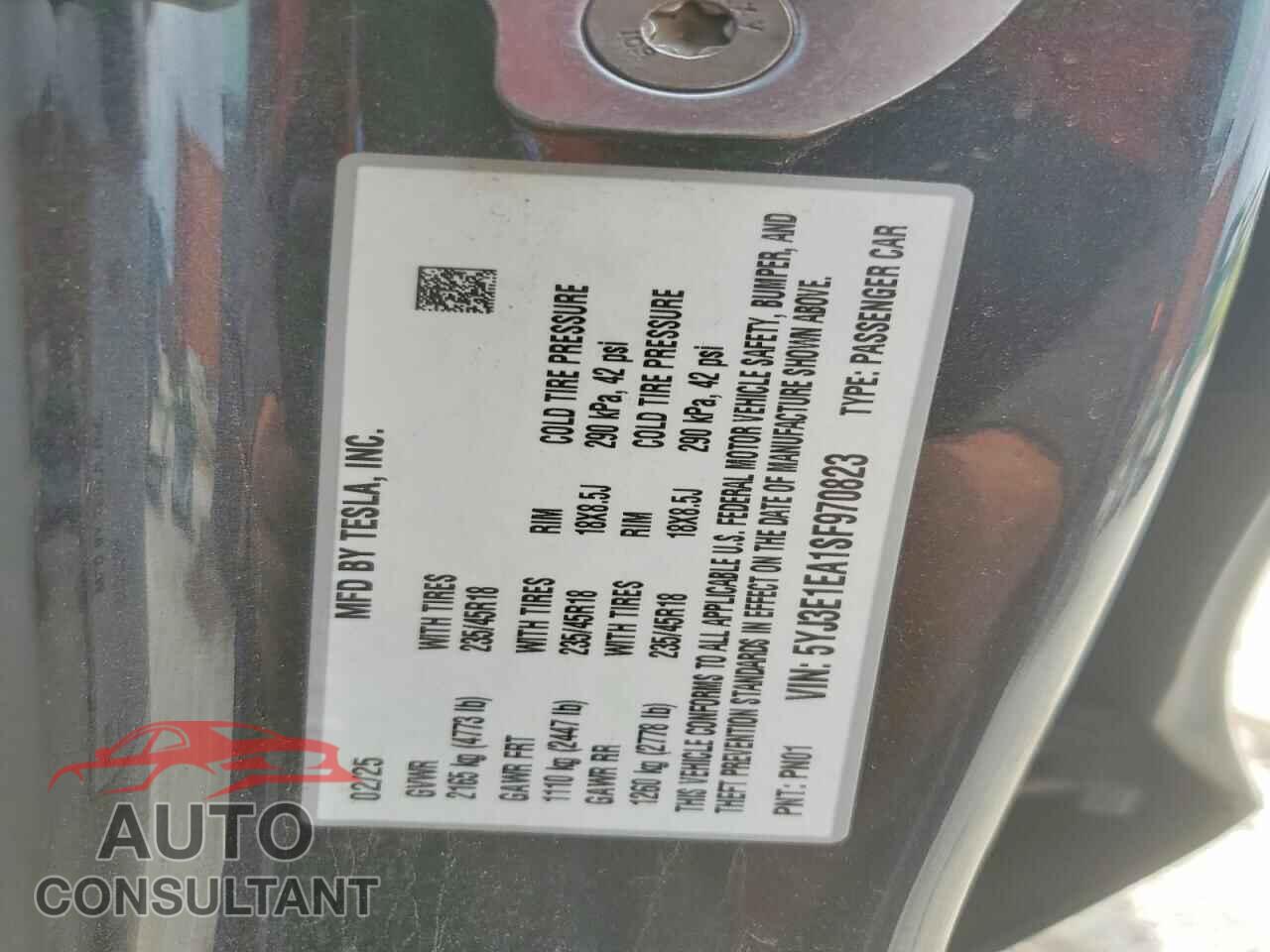 TESLA MODEL 3 2025 - 5YJ3E1EA1SF970823