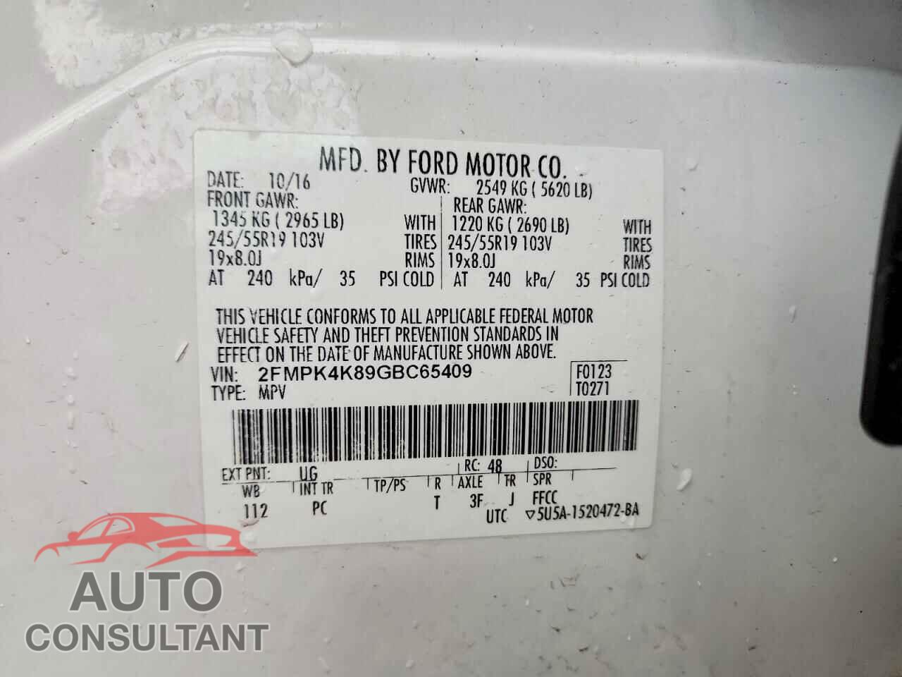 FORD EDGE 2016 - 2FMPK4K89GBC65409