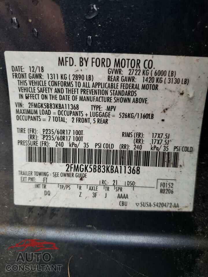 FORD FLEX 2019 - 2FMGK5B83KBA11368