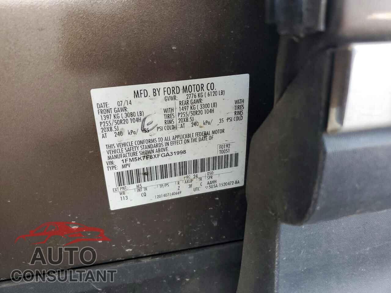 FORD EXPLORER 2015 - 1FM5K7F8XFGA31998