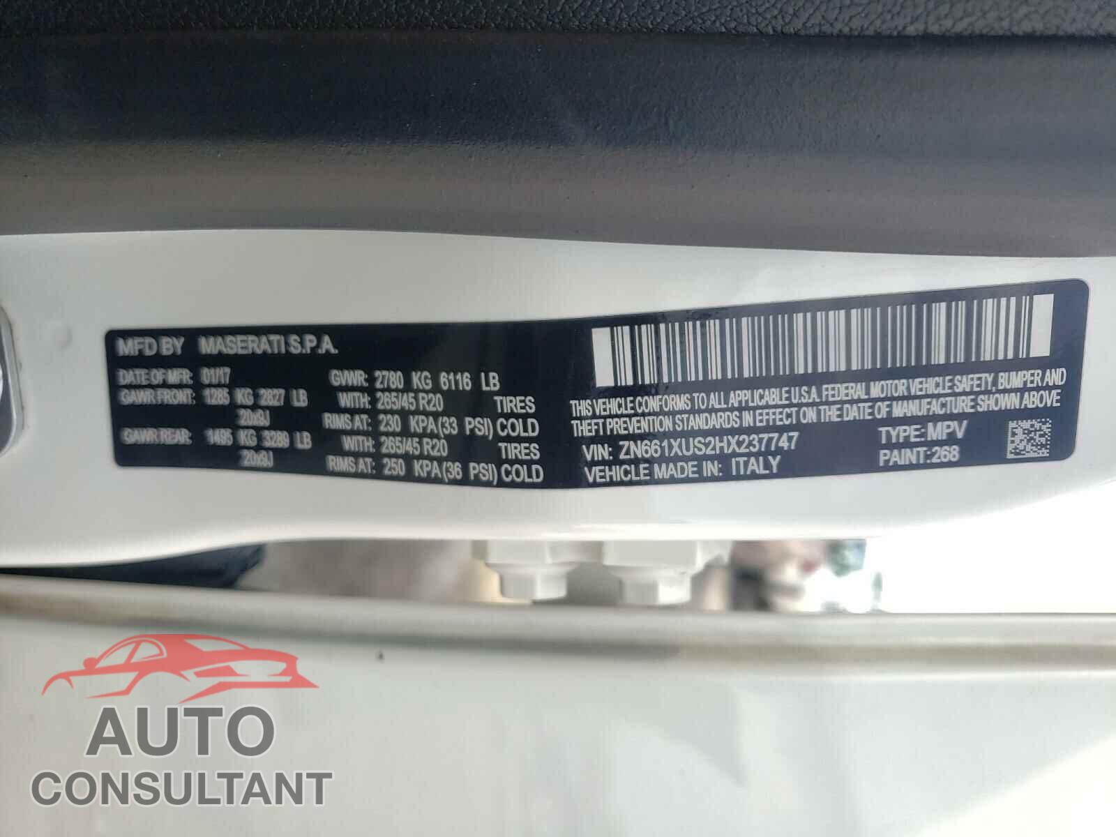 MASERATI ALL MODELS 2017 - ZN661XUS2HX237747