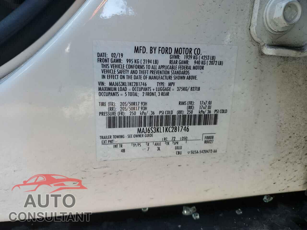 FORD ECOSPORT 2019 - MAJ6S3KL1KC281746