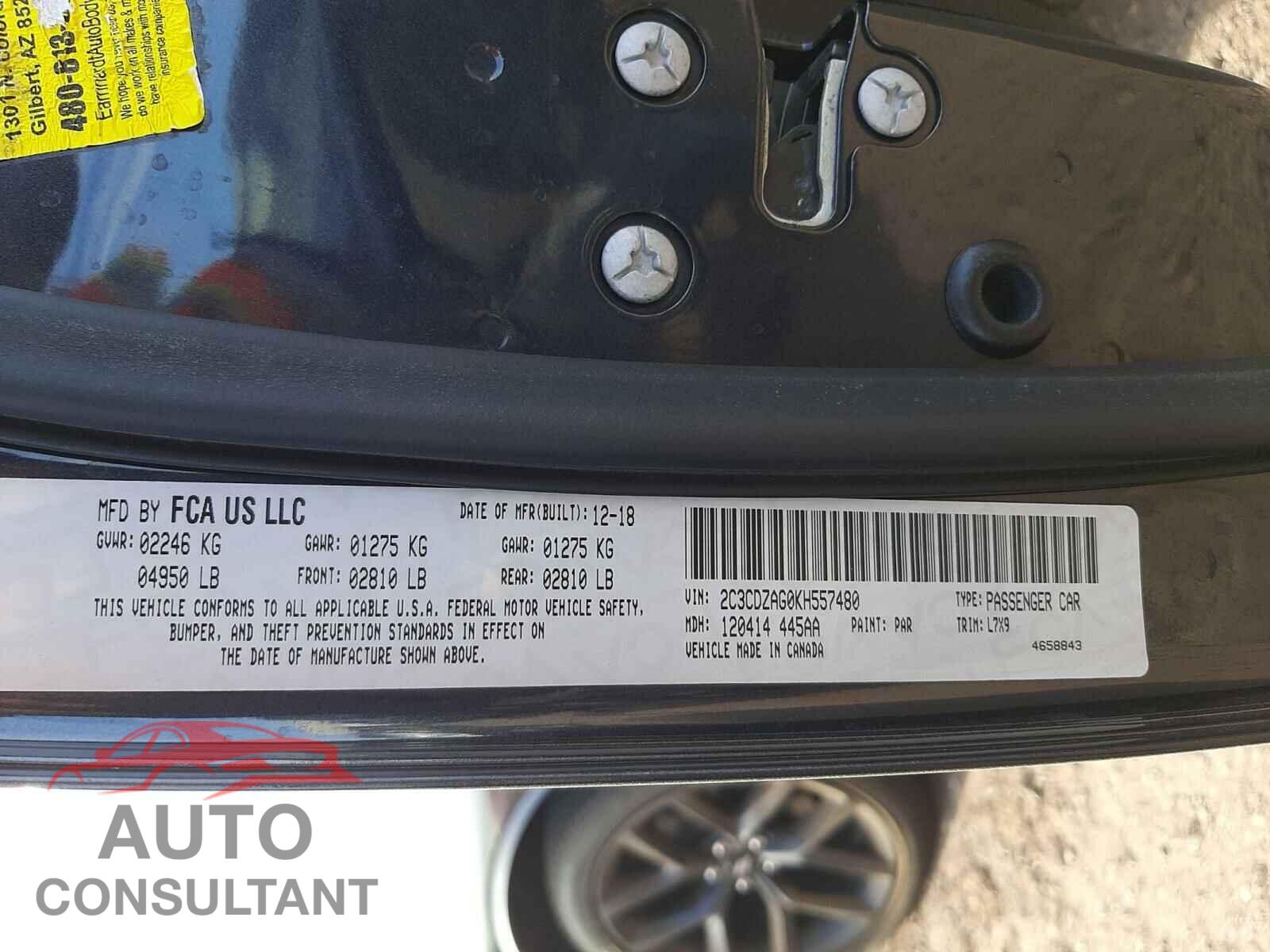 DODGE CHALLENGER 2019 - 2C3CDZAG0KH557480