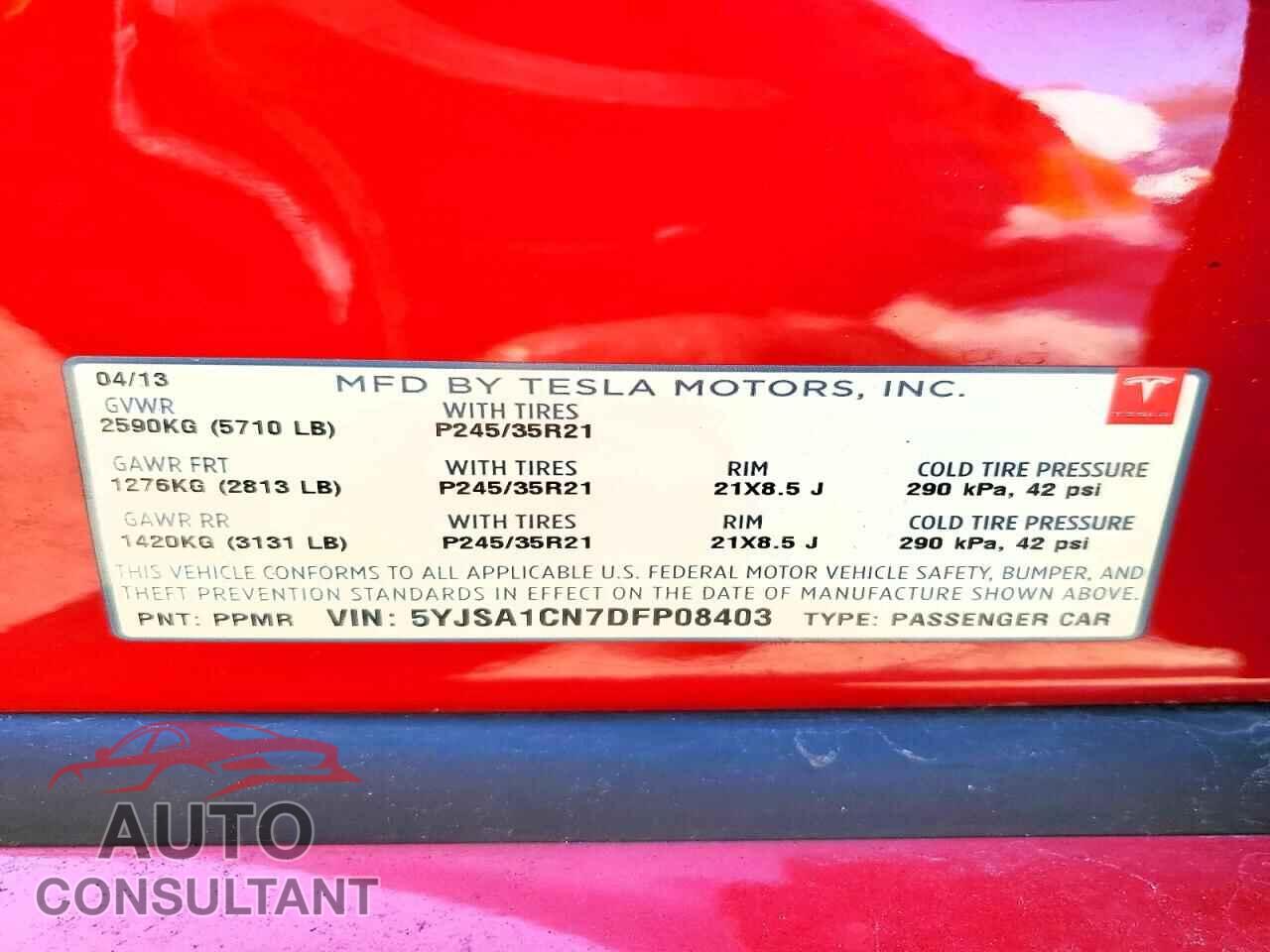 TESLA MODEL S 2013 - 5YJSA1CN7DFP08403