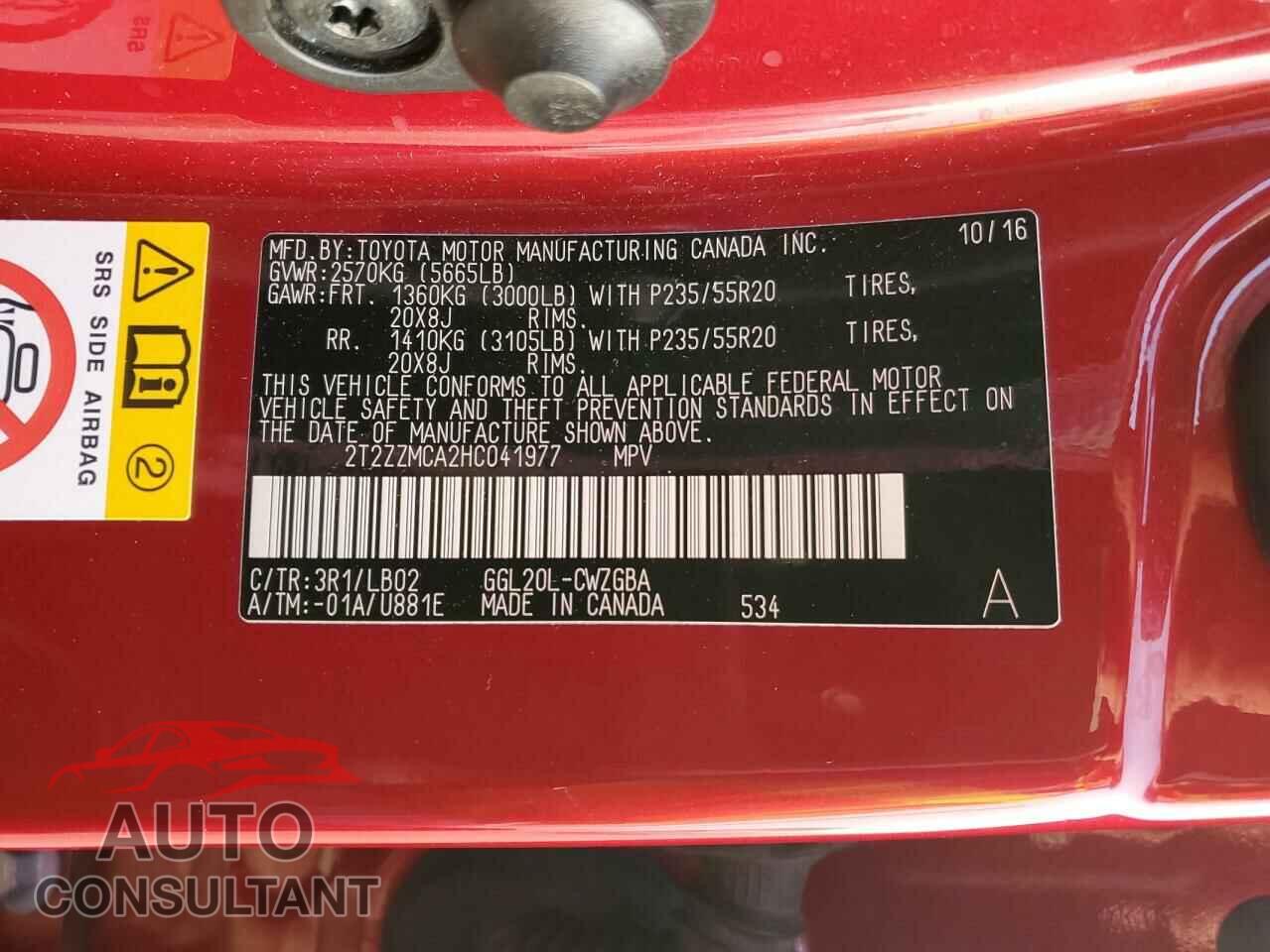 LEXUS RX350 2017 - 2T2ZZMCA2HC041977