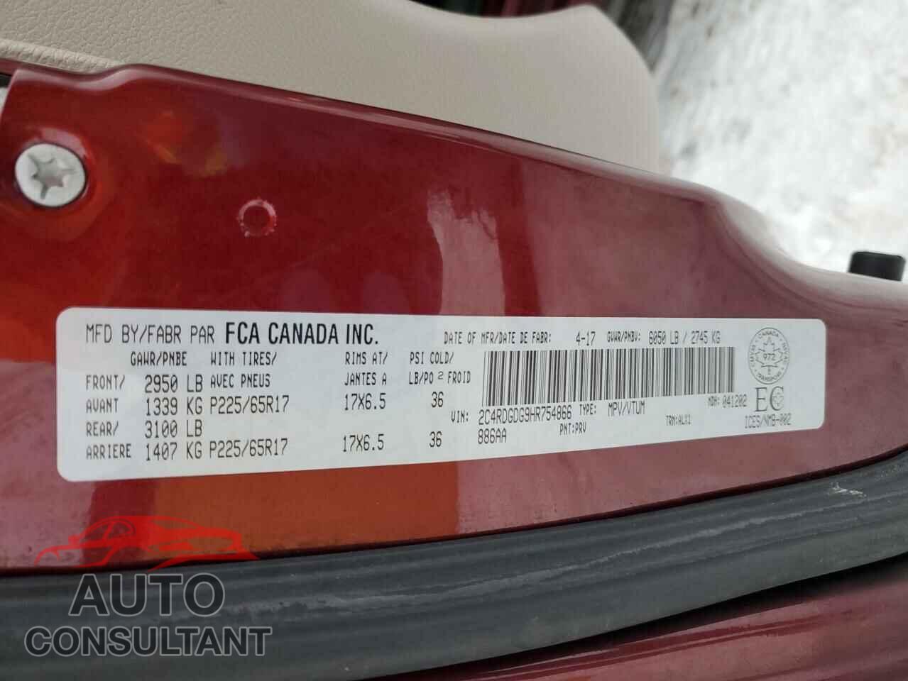 DODGE CARAVAN 2017 - 2C4RDGDG9HR754866