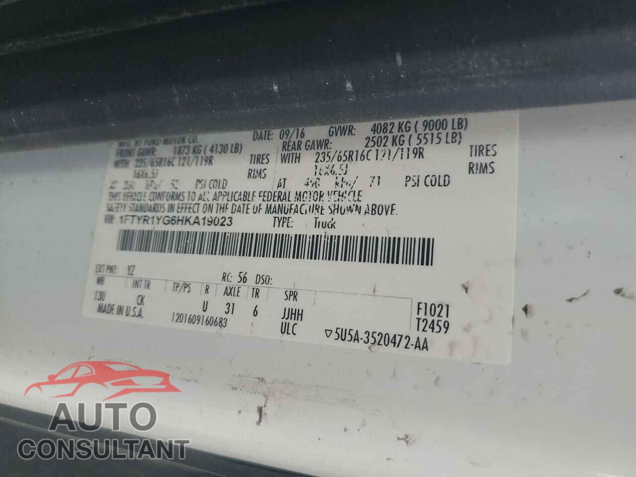 FORD TRANSIT 2017 - 1FTYR1YG6HKA19023