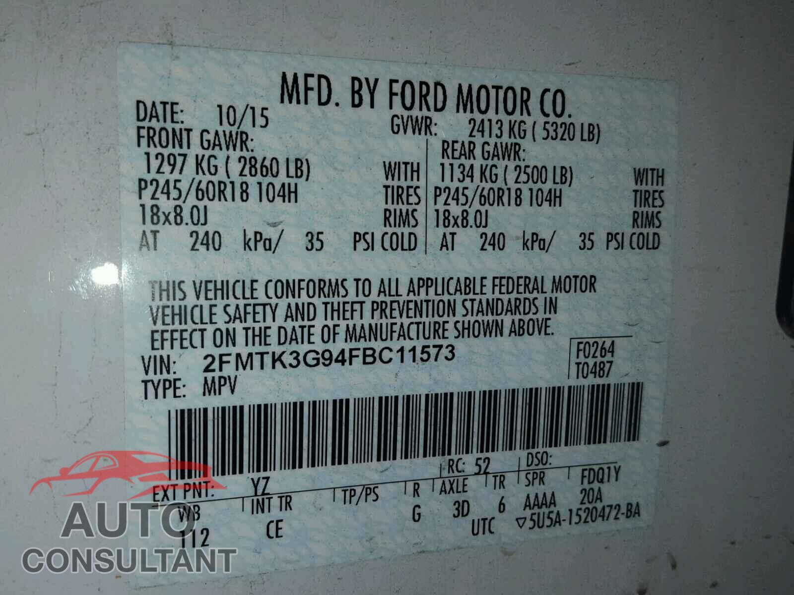FORD EDGE SE 2015 - 2FMTK3G94FBC11573