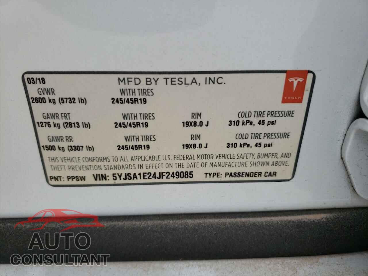 TESLA MODEL S 2018 - 5YJSA1E24JF249085