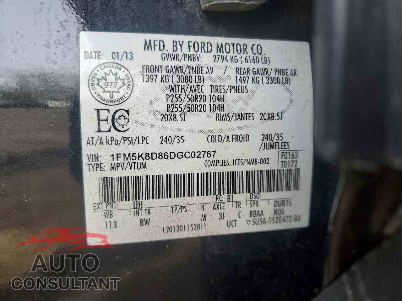 FORD EXPLORER 2013 - 1FM5K8D86DGC02767