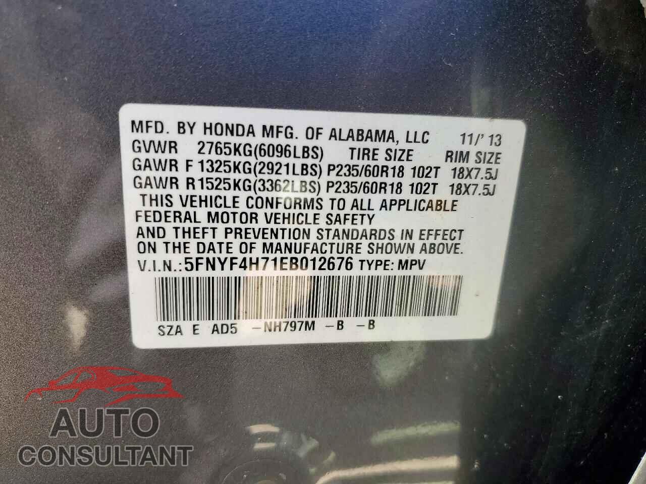 HONDA PILOT 2014 - 5FNYF4H71EB012676