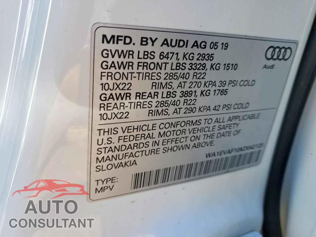 AUDI Q8 2019 - WA1EVAF10KD042123