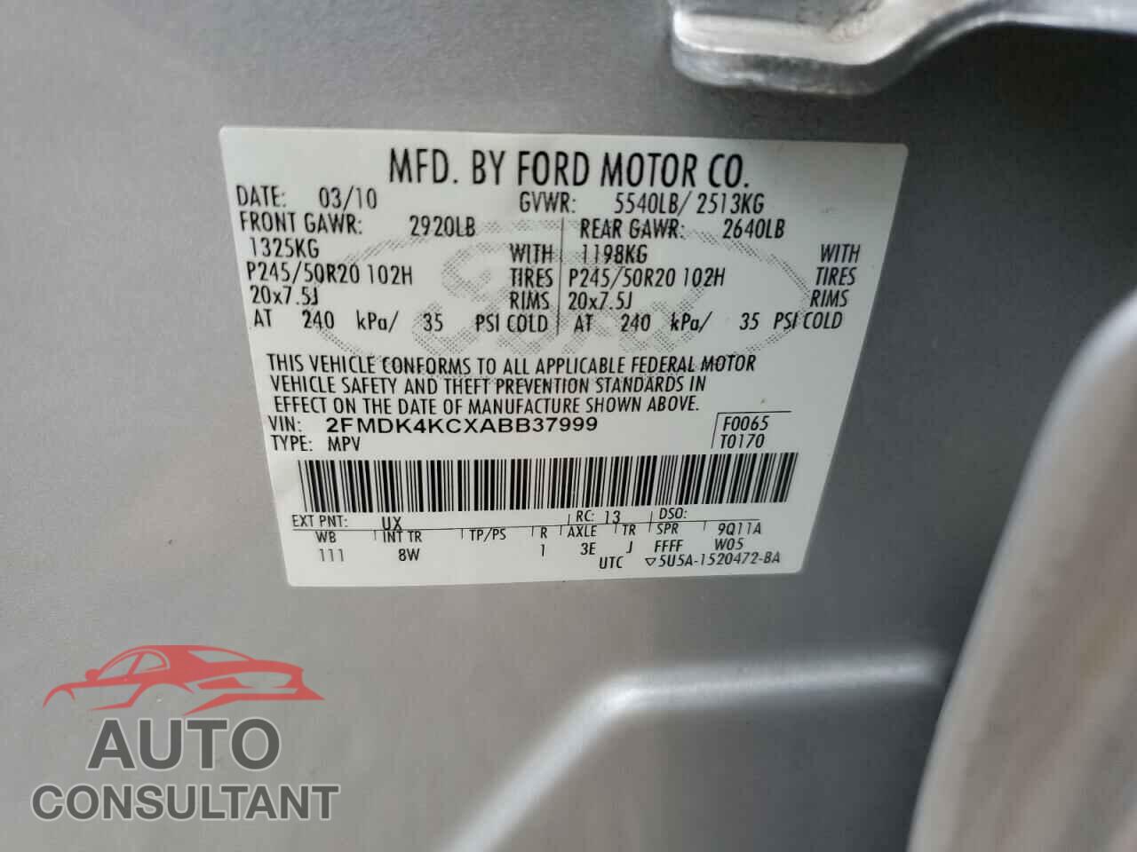 FORD EDGE 2010 - 2FMDK4KCXABB37999