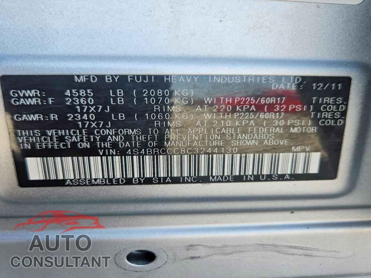 SUBARU OUTBACK 2012 - 4S4BRCCC8C3244130