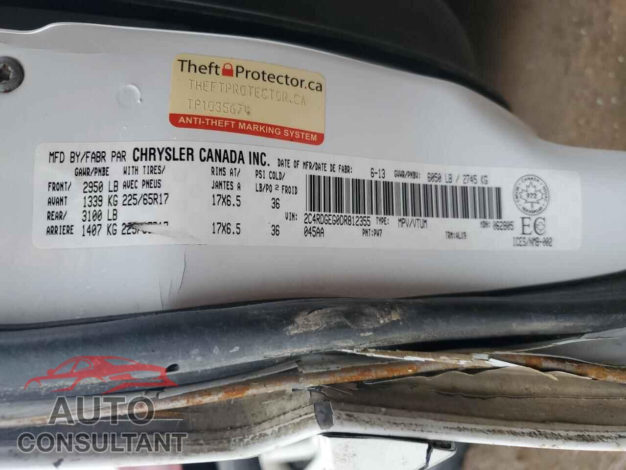 DODGE CARAVAN 2013 - 2C4RDGEG0DR812355