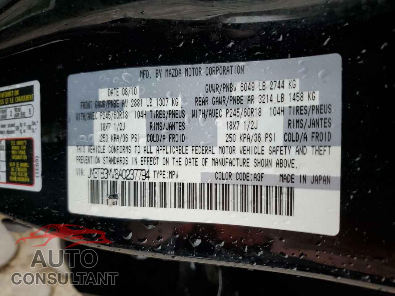 MAZDA CX-9 2010 - JM3TB3MV8A0237794