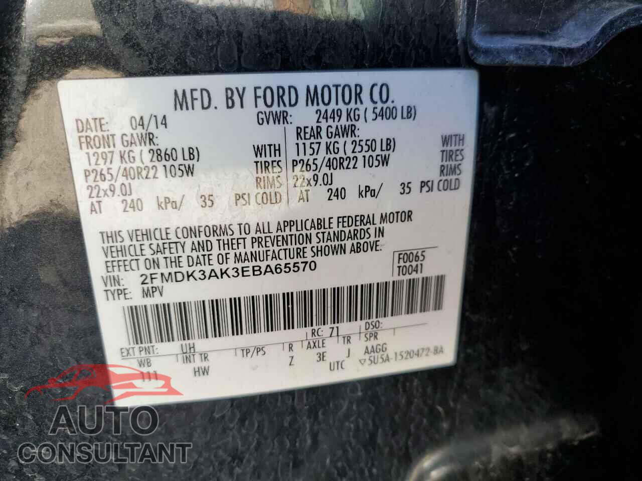 FORD EDGE 2014 - 2FMDK3AK3EBA65570