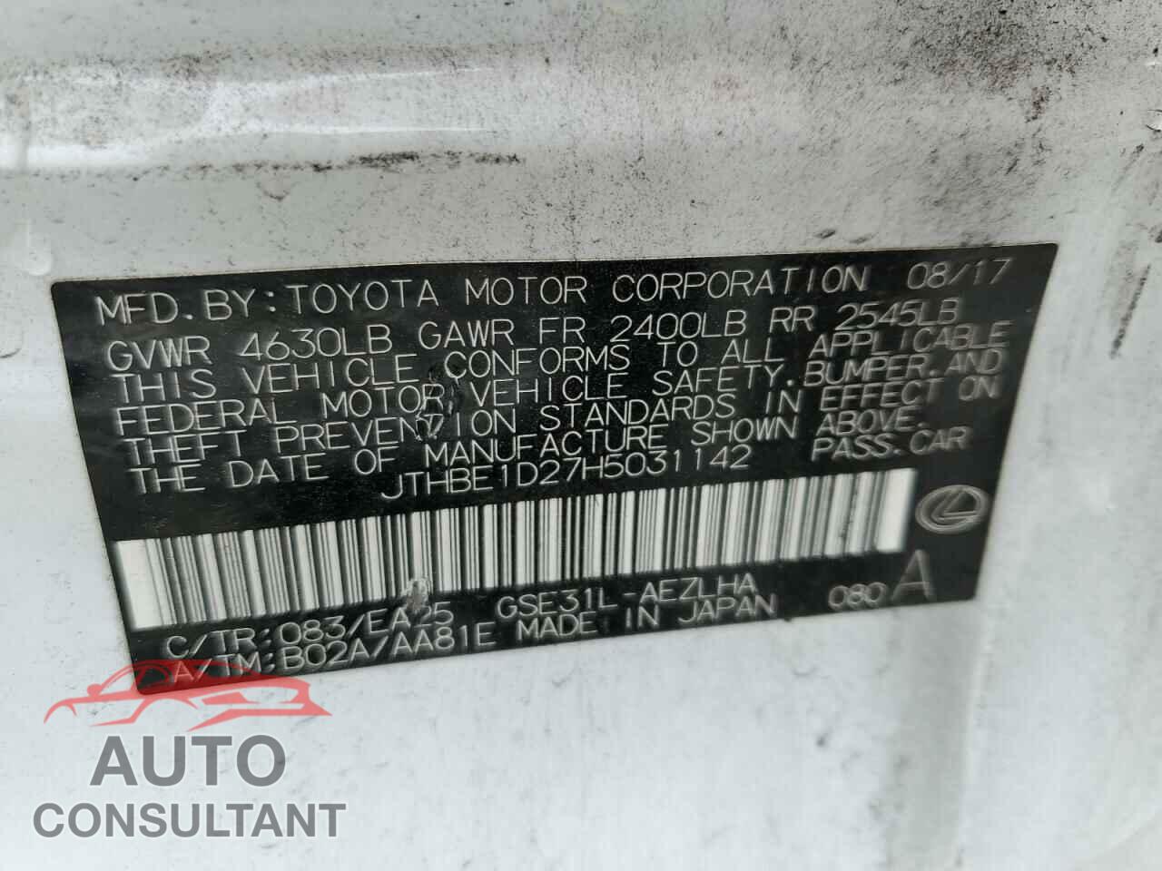 LEXUS IS 2017 - JTHBE1D27H5031142