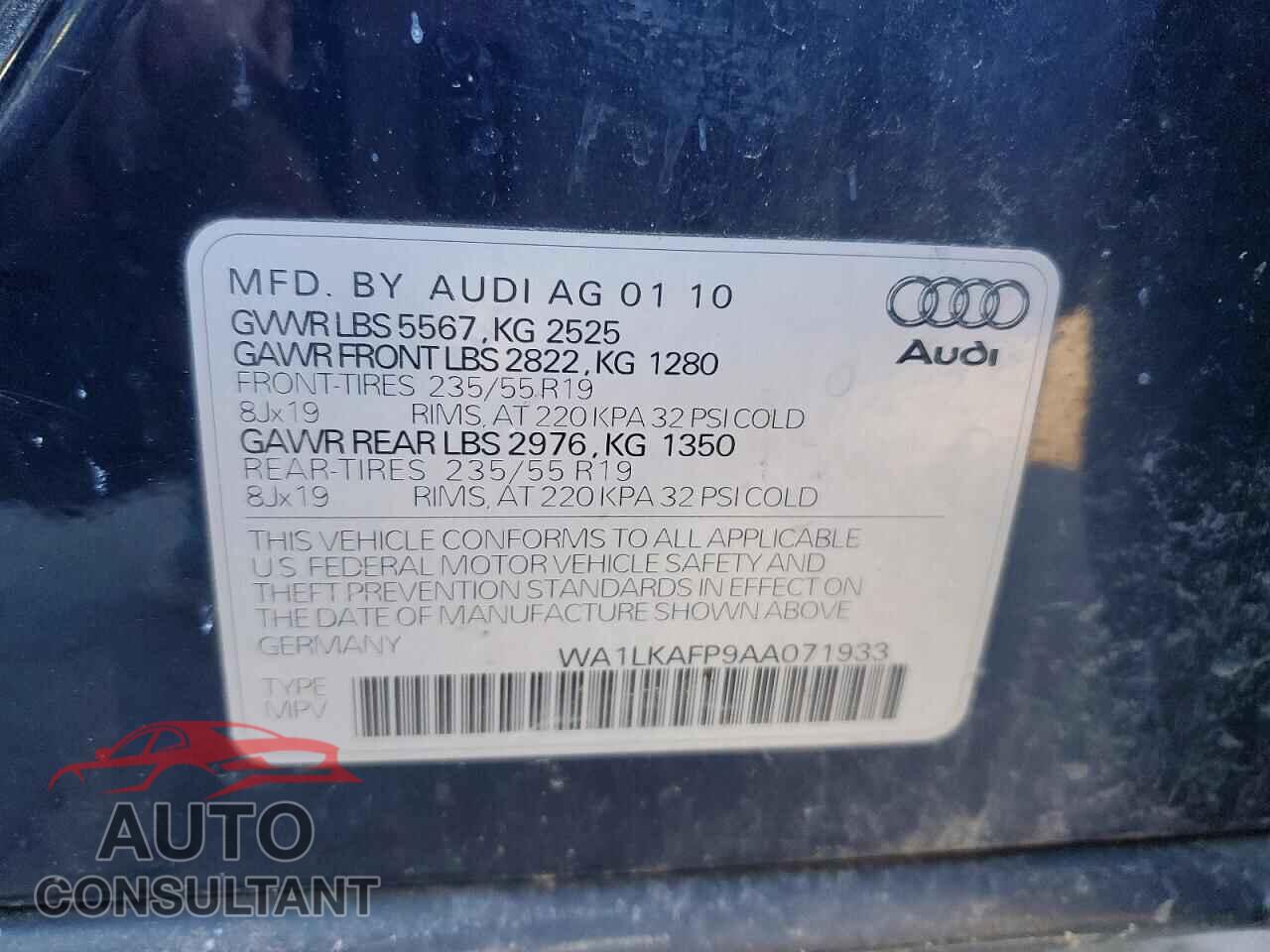 AUDI Q5 2010 - WA1LKAFP9AA071933