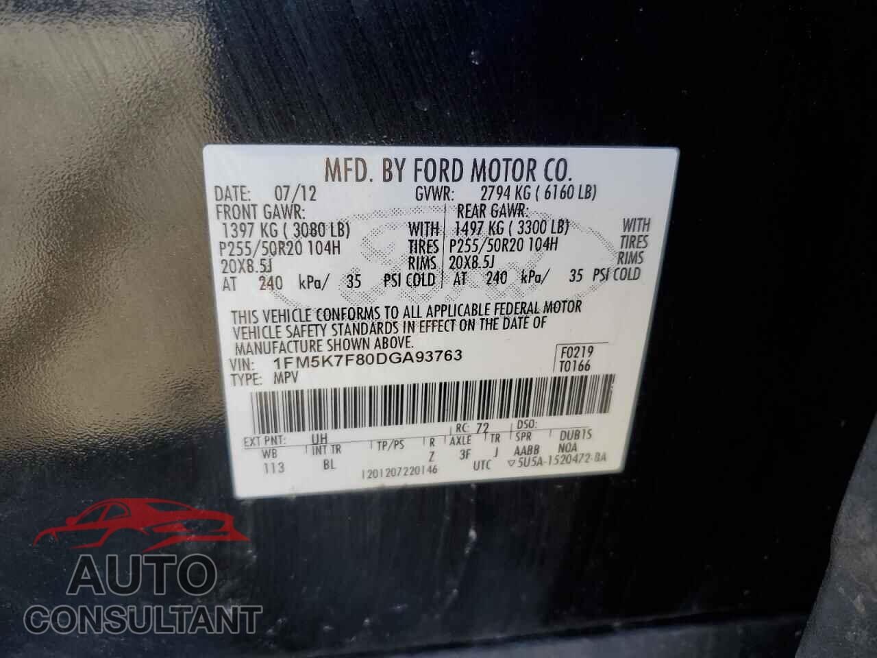 FORD EXPLORER 2013 - 1FM5K7F80DGA93763