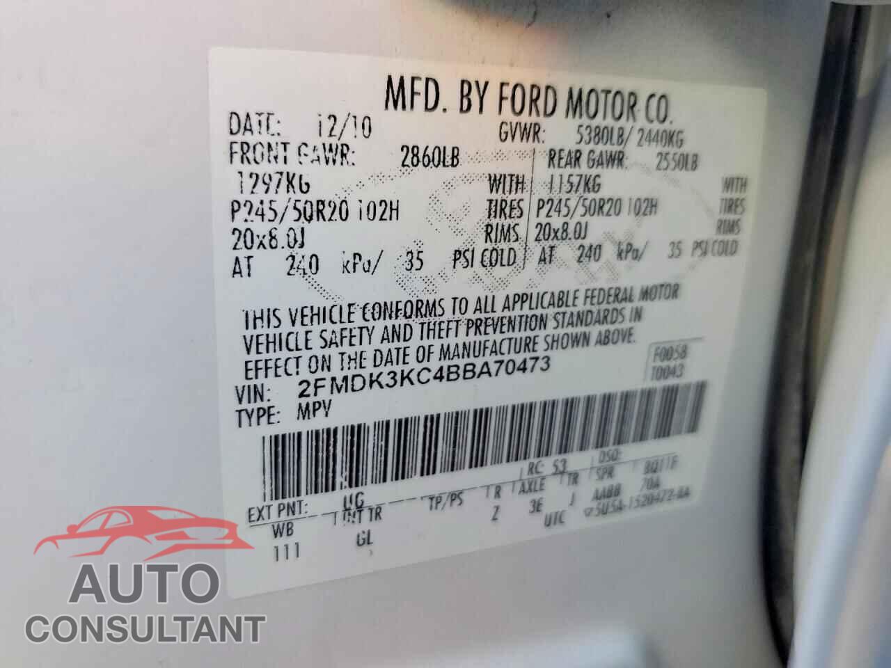 FORD EDGE 2011 - 2FMDK3KC4BBA70473